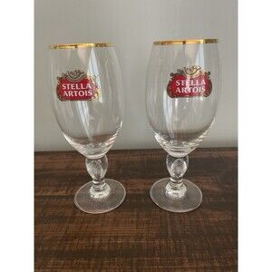 Stella Artois Chalices Belgian Beer Golden Accent On Rim Grade Clear 12oz Qty2